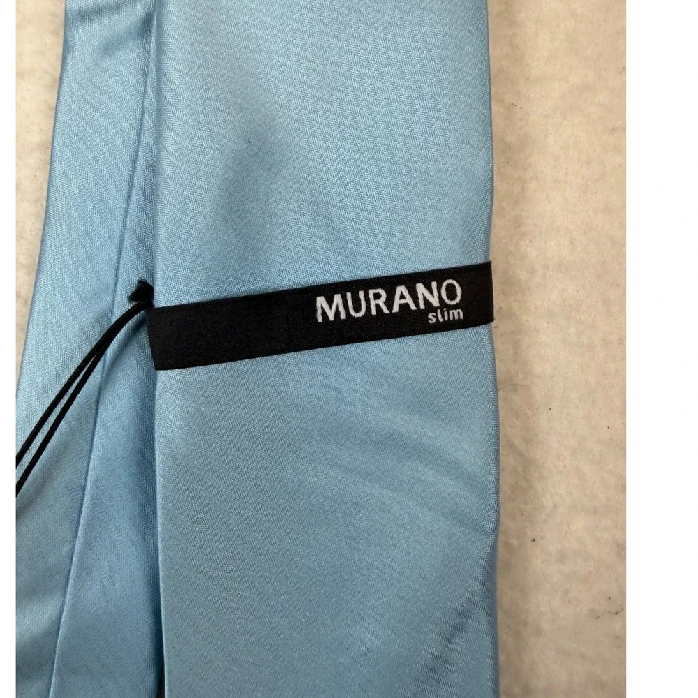 Murano Slim Silk Tie Blue Mist Herringbone Mens Necktie Y85TM100 NEW